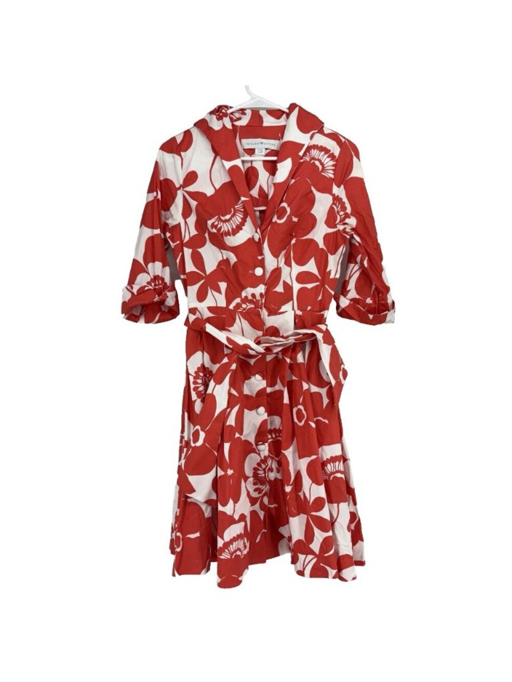 Lesley Evers Women XS Floral Short Dress A Line Red White Knee Length Feminine